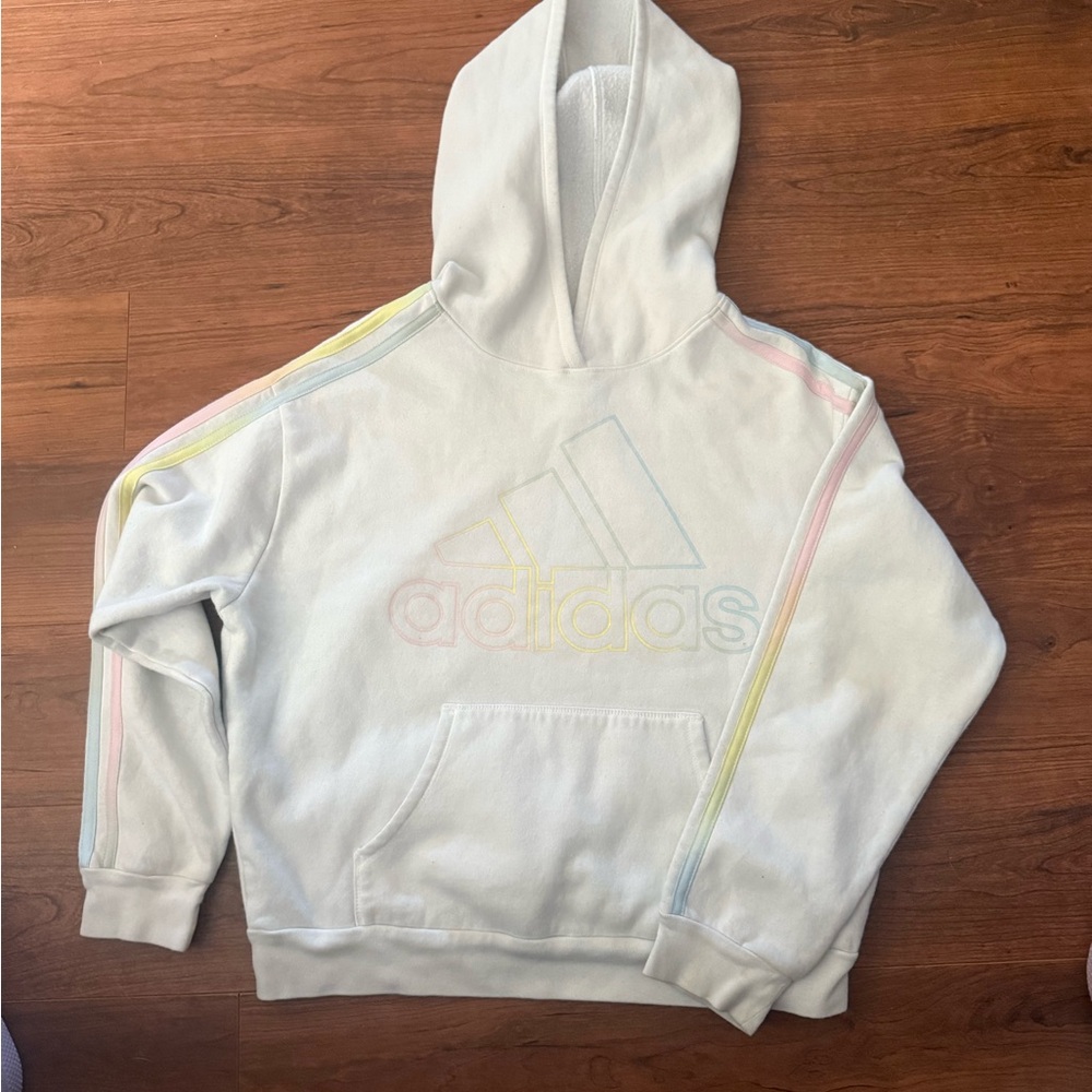 Adidas Kids White Hoodie with Pastel Accents